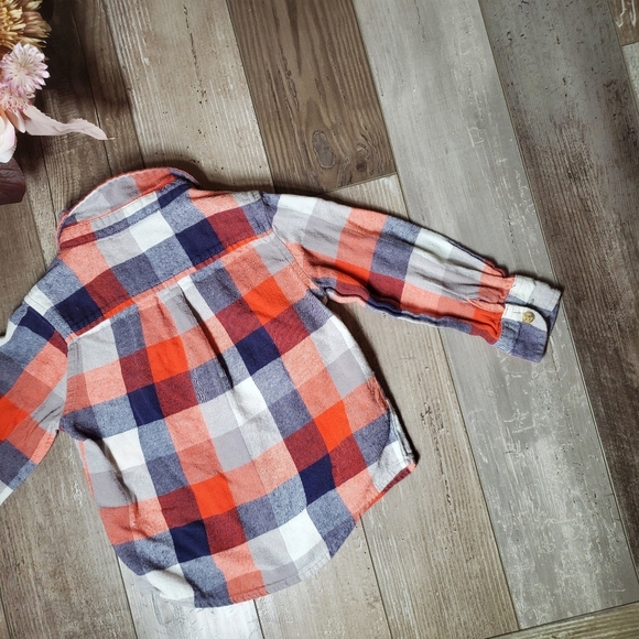 Healthtex Orange Blue White Checked Plaid Button Down Flannel Shirt Size 4T EUC - Picture 15 of 15